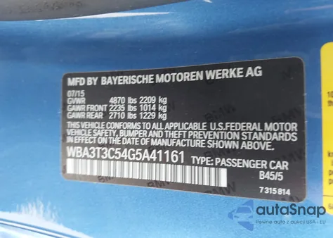 2016 BMW 435I из США, поврежденный, VIN WBA3T3C54G5A41161